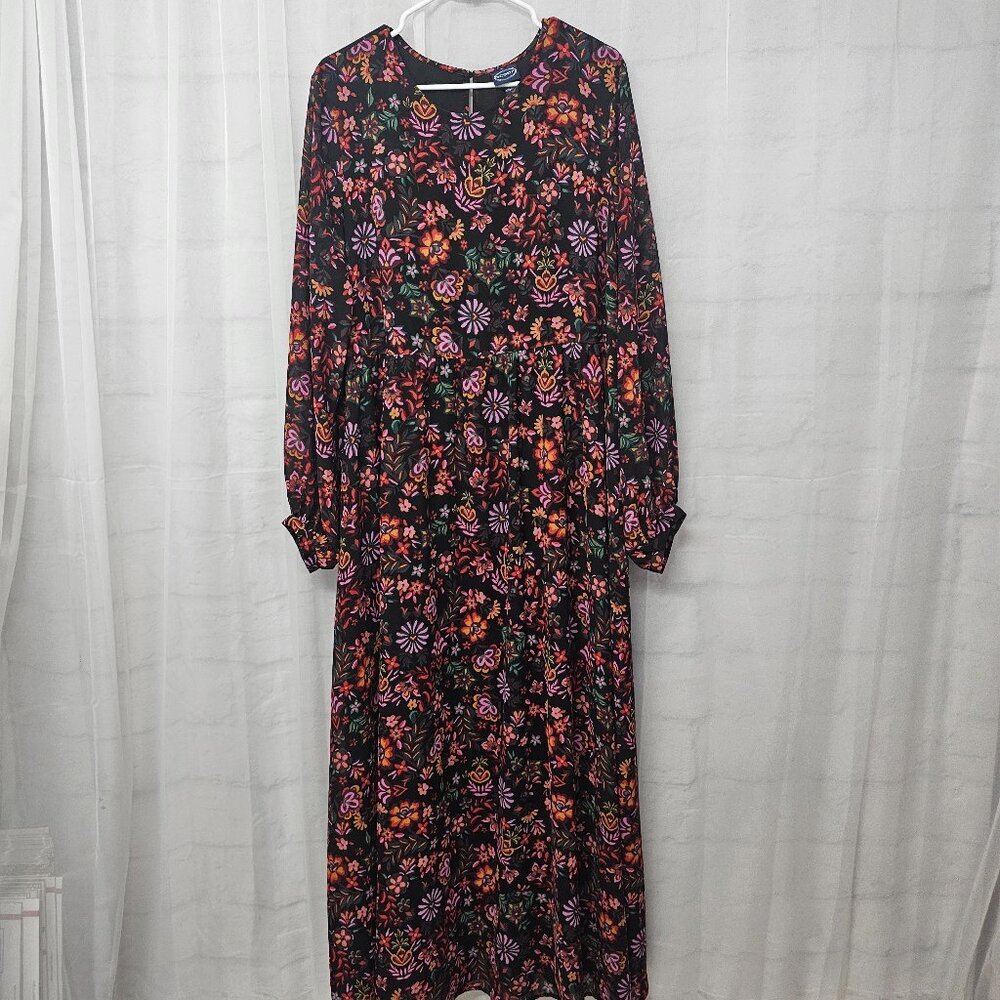 Scoop Dress Black Purple Maxi Whimsigoth Boho Cottage 3X - Picture 9 of 14